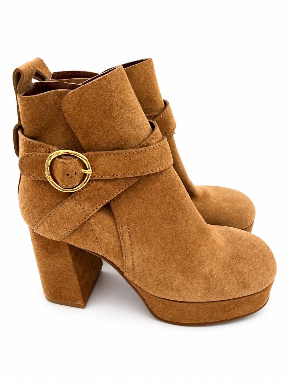See By Chloe Lyna Brown Suede Platform Ankle Boots Size 40 EU 9-9.5 US - Picture 5 of 7